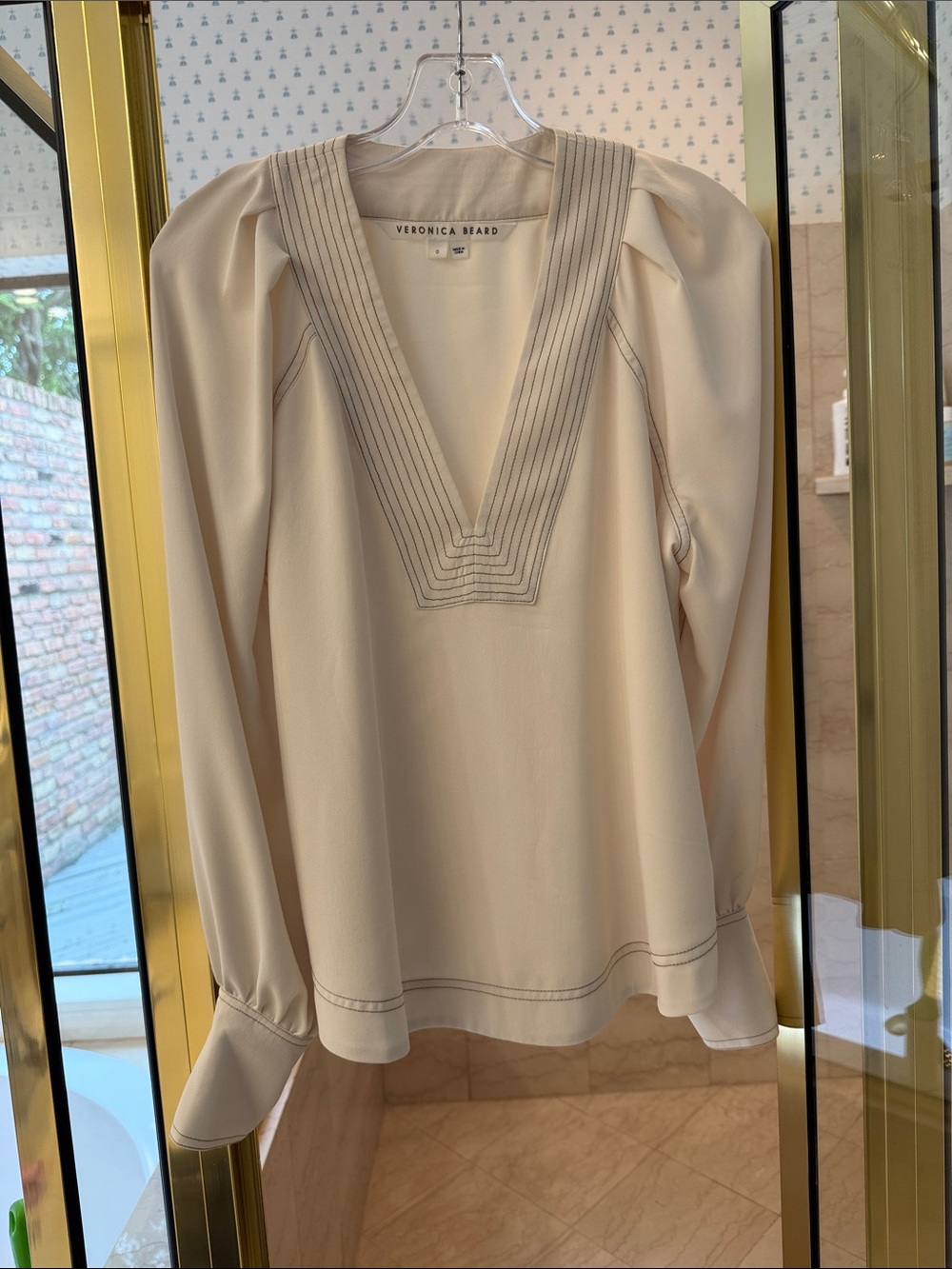 Veronica Beard Ivory V-Neck Pintuck Blouse